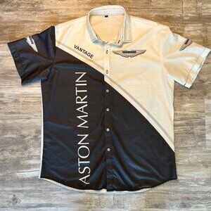 Aston Martin Mens White/Brown Short Sleeve Hawaiian Button Down Shirt Size Large